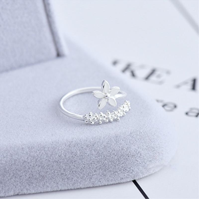 Bague ajustable argent émail fleur – Lila