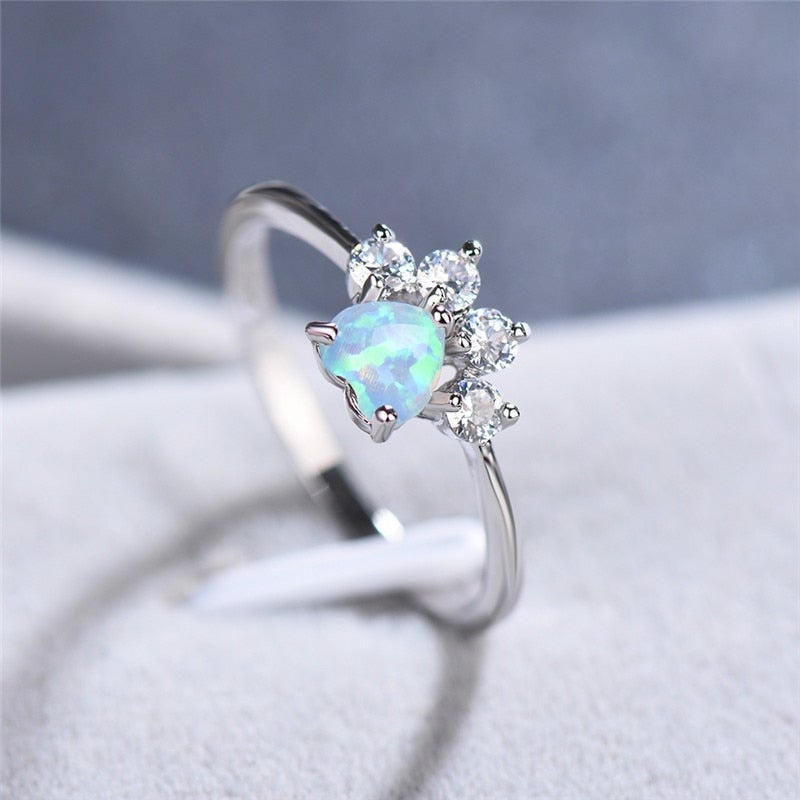 Bague goutte opale argent zircons – Léo