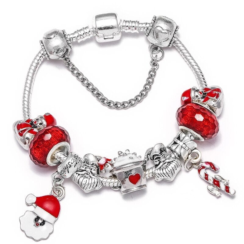 Bracelet breloques Noël argenté rouge – Léo