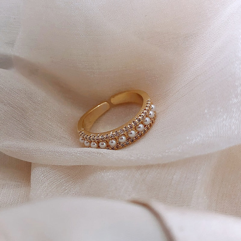 Bague ouverte perles cristaux or – Lila