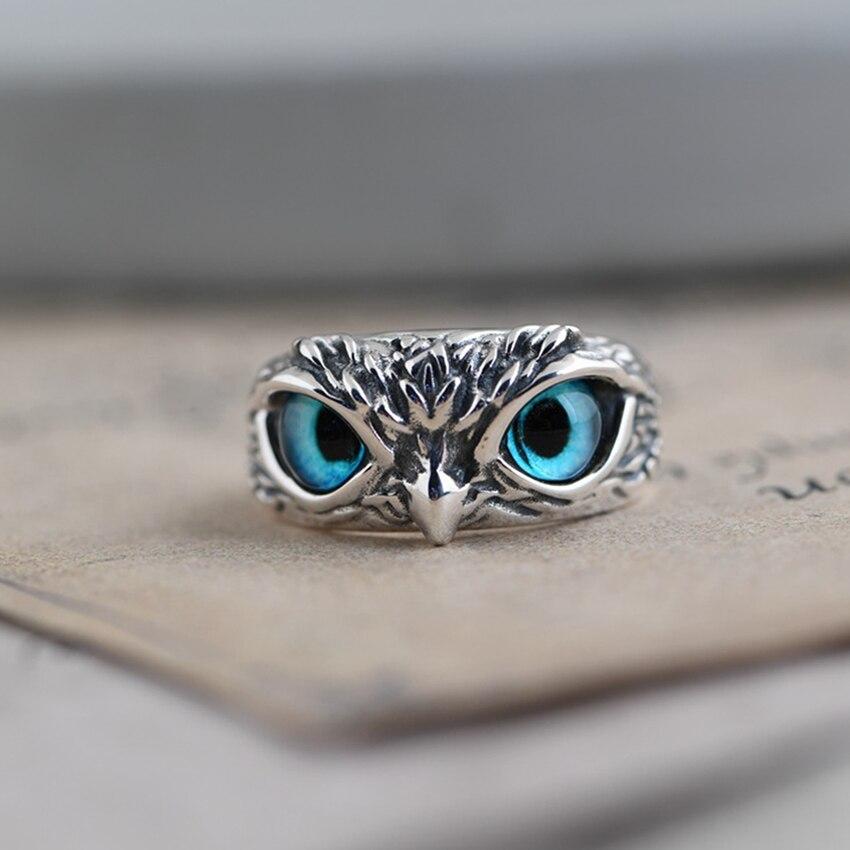 Bague ajustable hibou opale bleue argent – Léo