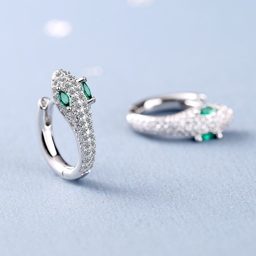 Boucles d’oreilles serpent argent pierres vertes – Lila