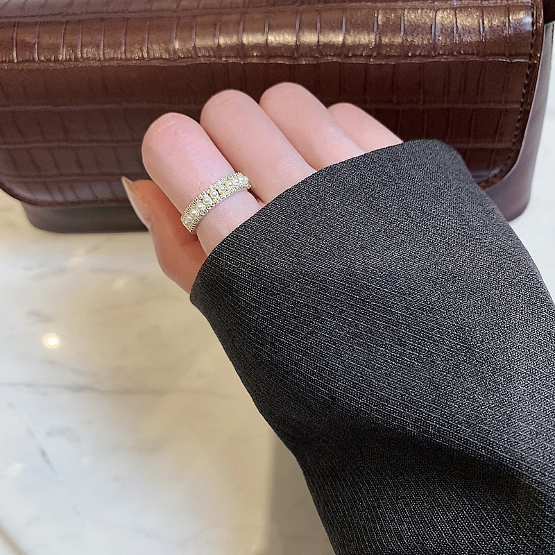 Bague ouverte perles cristaux or – Lila