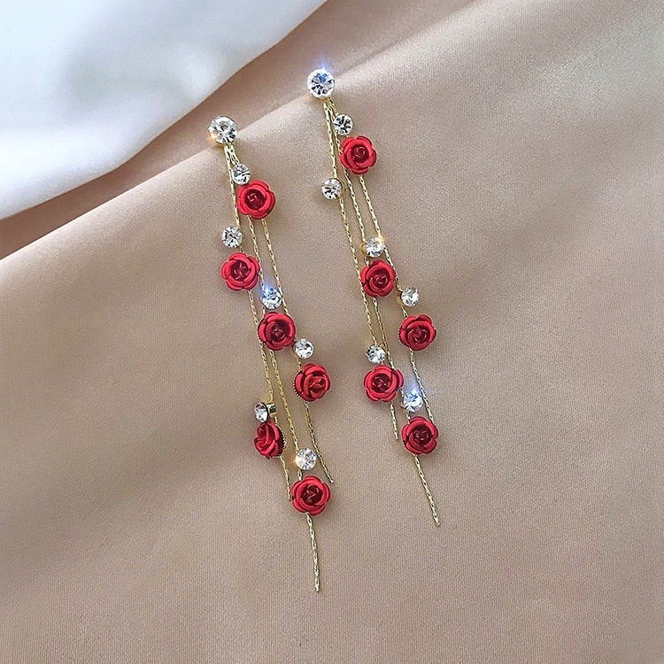 Boucles d’oreilles pendantes roses doré cristal – Léa