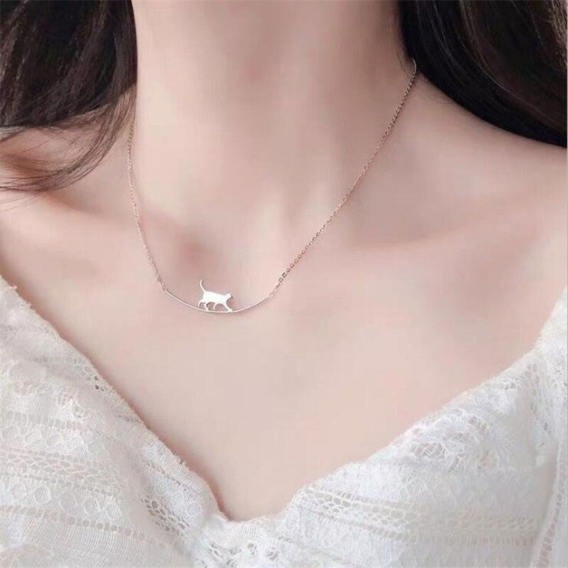 Collier pendentif chat argent fin – Lila