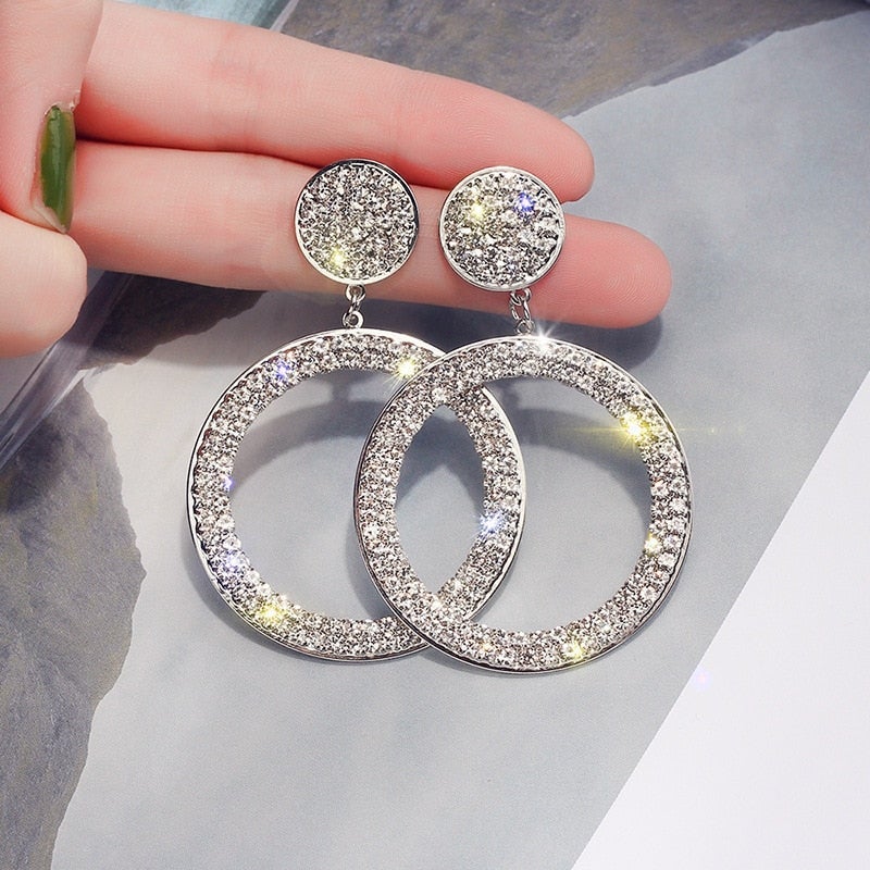 Boucles d’oreilles pendantes cercle zircons Or Argent – Léo