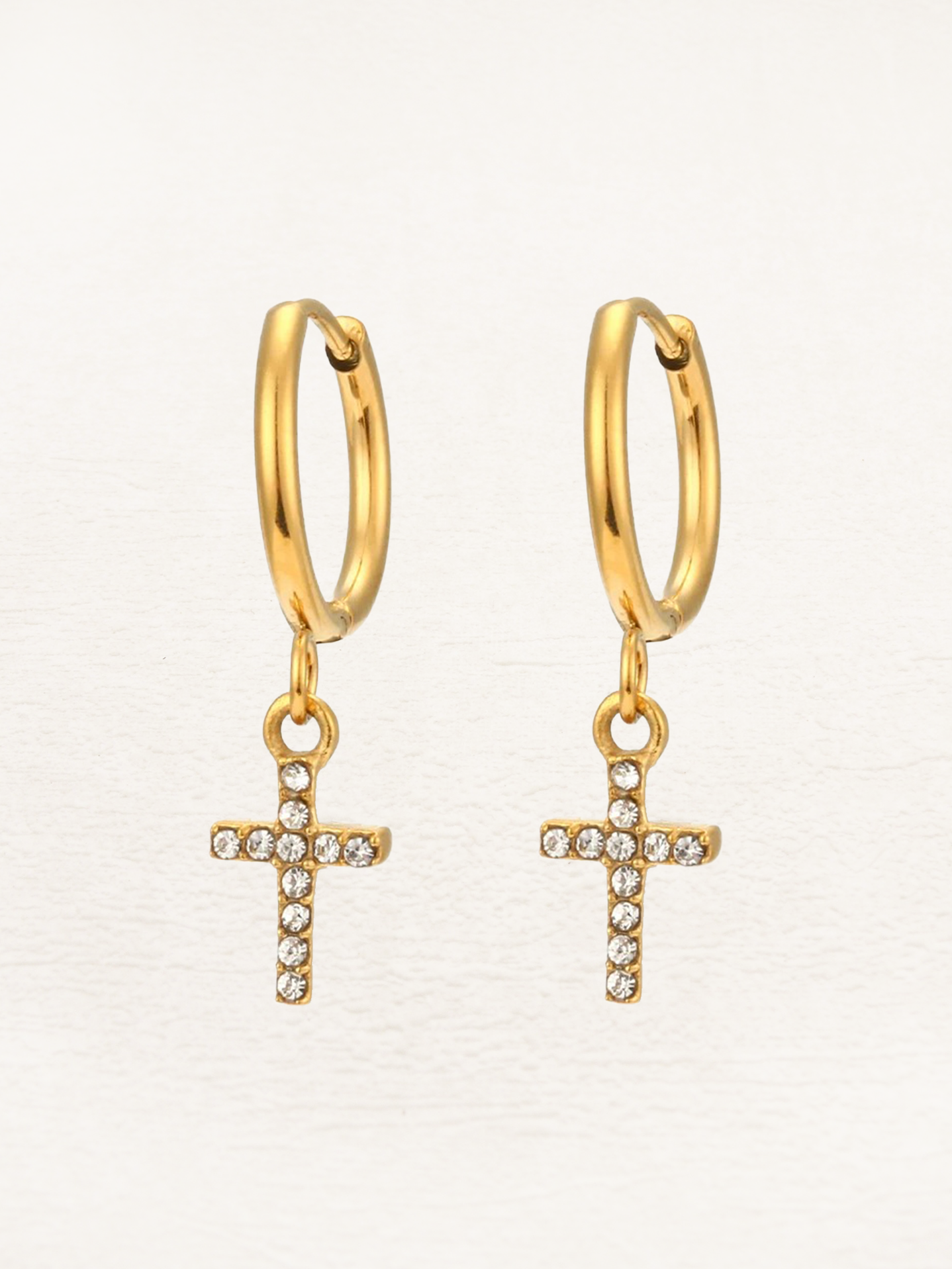 Créoles or pendentif croix cristaux – Lise