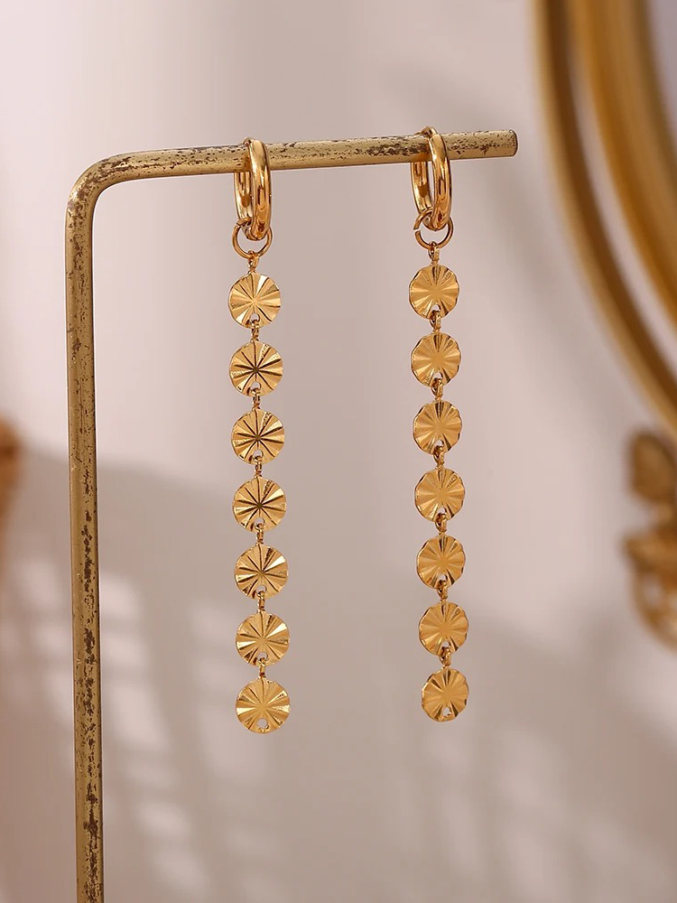 Boucles d’oreilles pendantes disques dorés – Lila