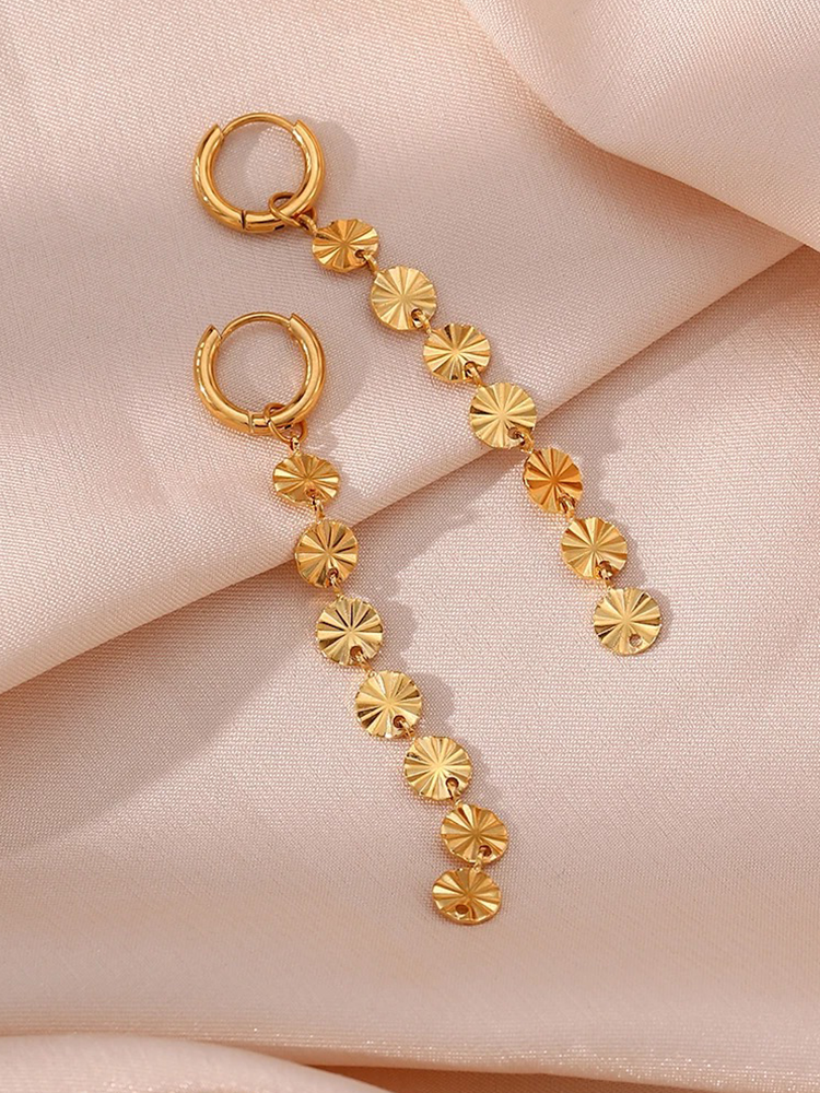 Boucles d’oreilles pendantes disques dorés – Lila