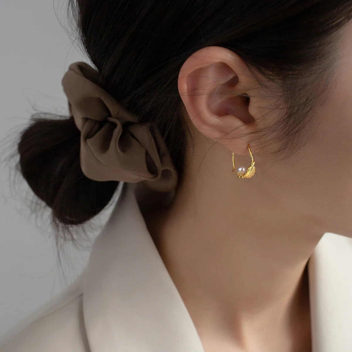Boucles d'oreilles Perle avec Plume