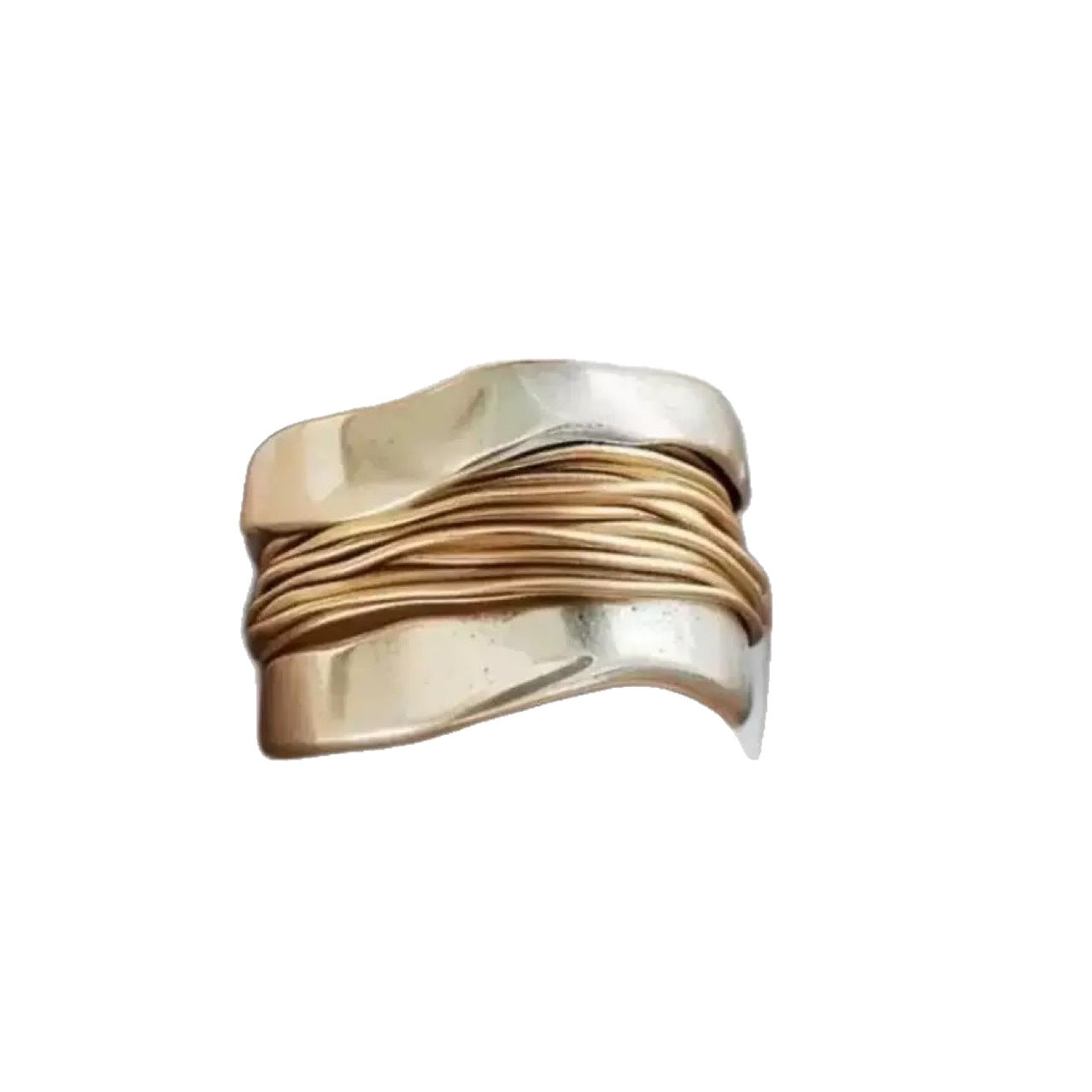 Bague large ondulée argent et or – Lila