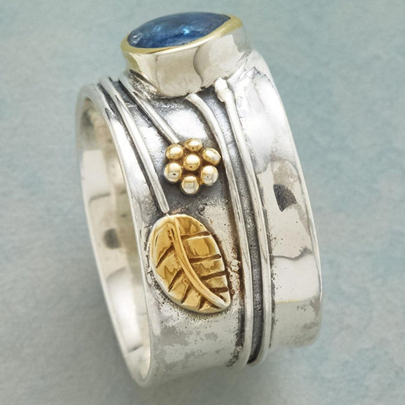 Bague goutte pierre bleue argent doré – Léo
