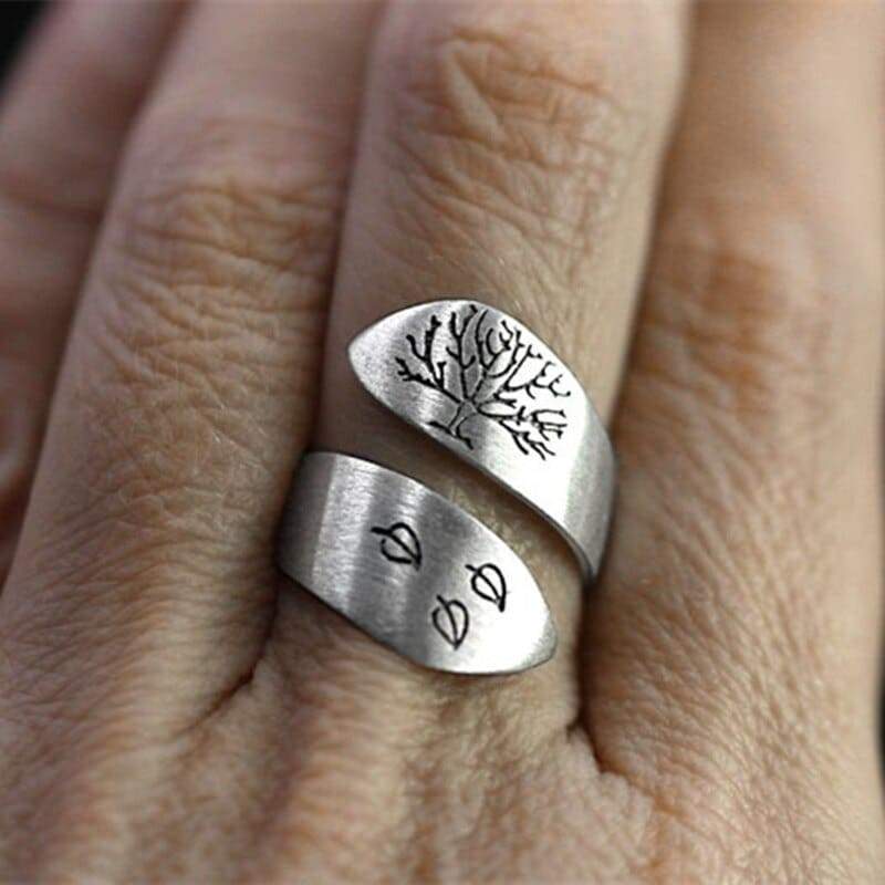 Bague ajustable argent gravée arbre de vie – Léo