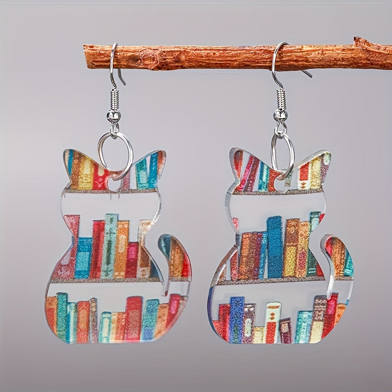 Boucles d’oreilles pendantes chat résine colorée – Léo
