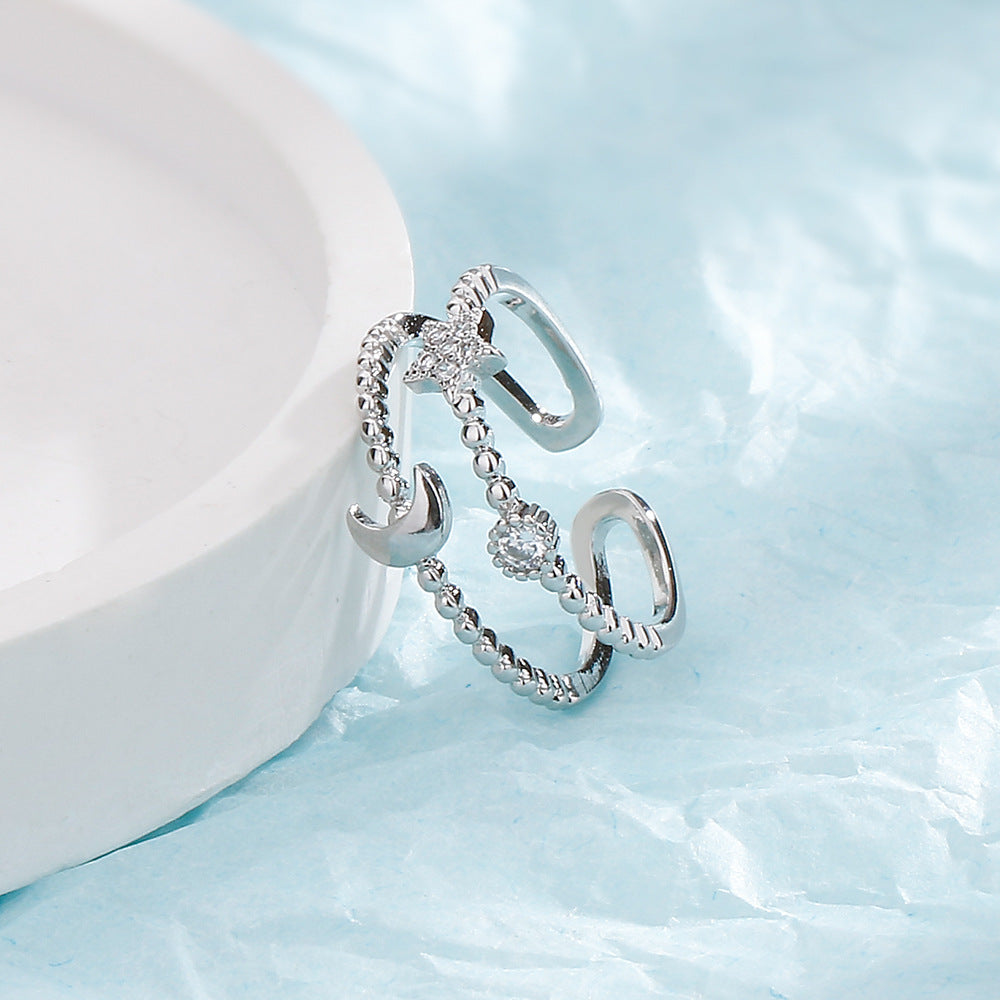 Bague ajustable lune étoile argent sertie – Léo