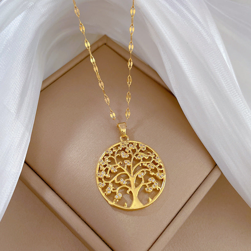 Collier pendentif arbre ajouré or brillant – Lila