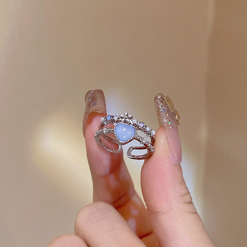 Bague ajustable argent goutte bleue floral – Léo