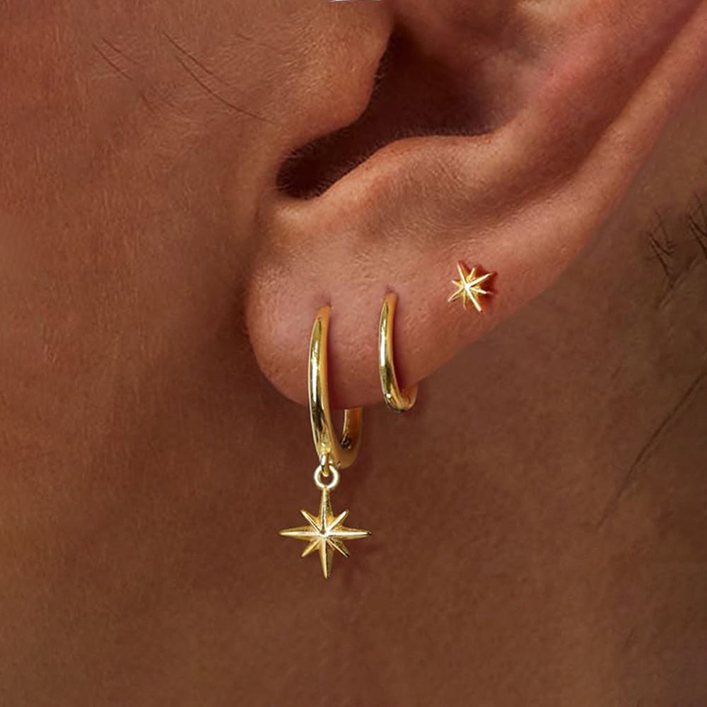 Set de Boucles d’Oreilles Pendantes Étoiles Dorées
