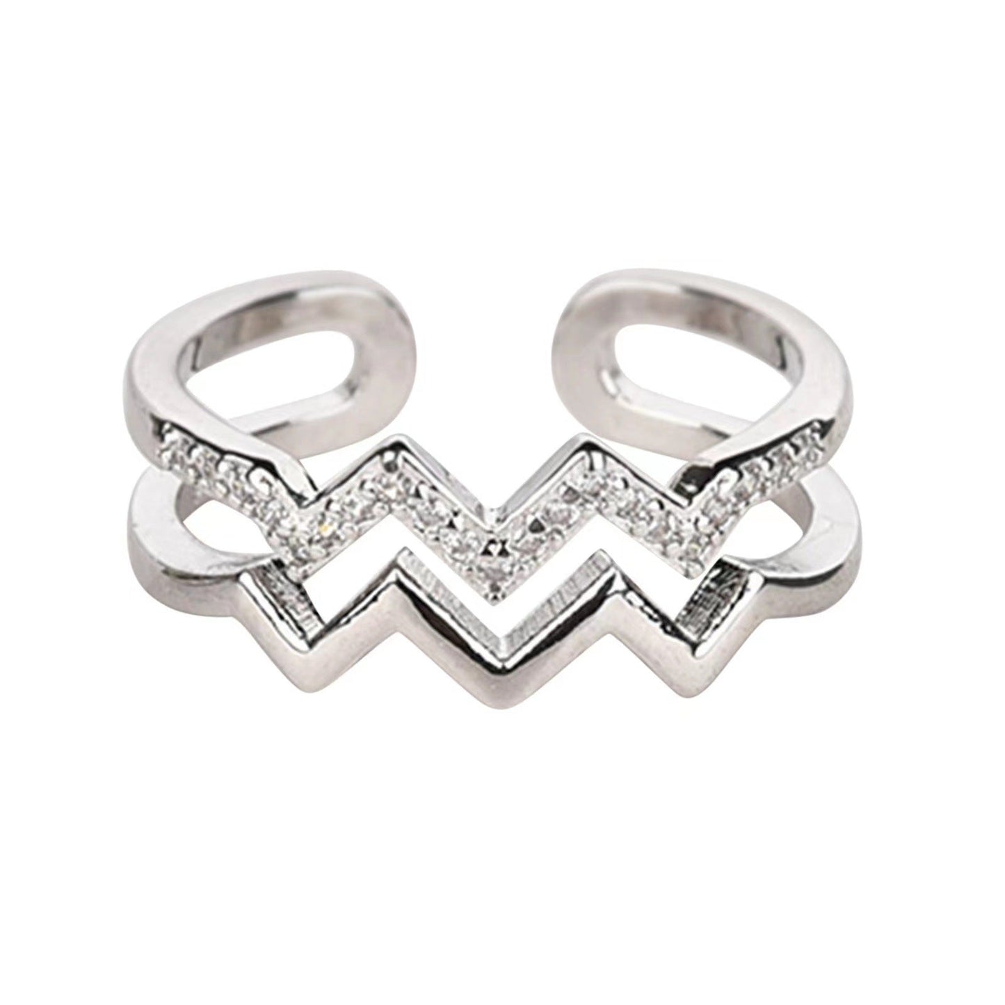 Bague ajustable doubles vagues plaqué or zircon – Léo