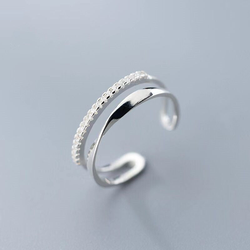 Bague ajustable argent lignes lisse et pierres – Lila