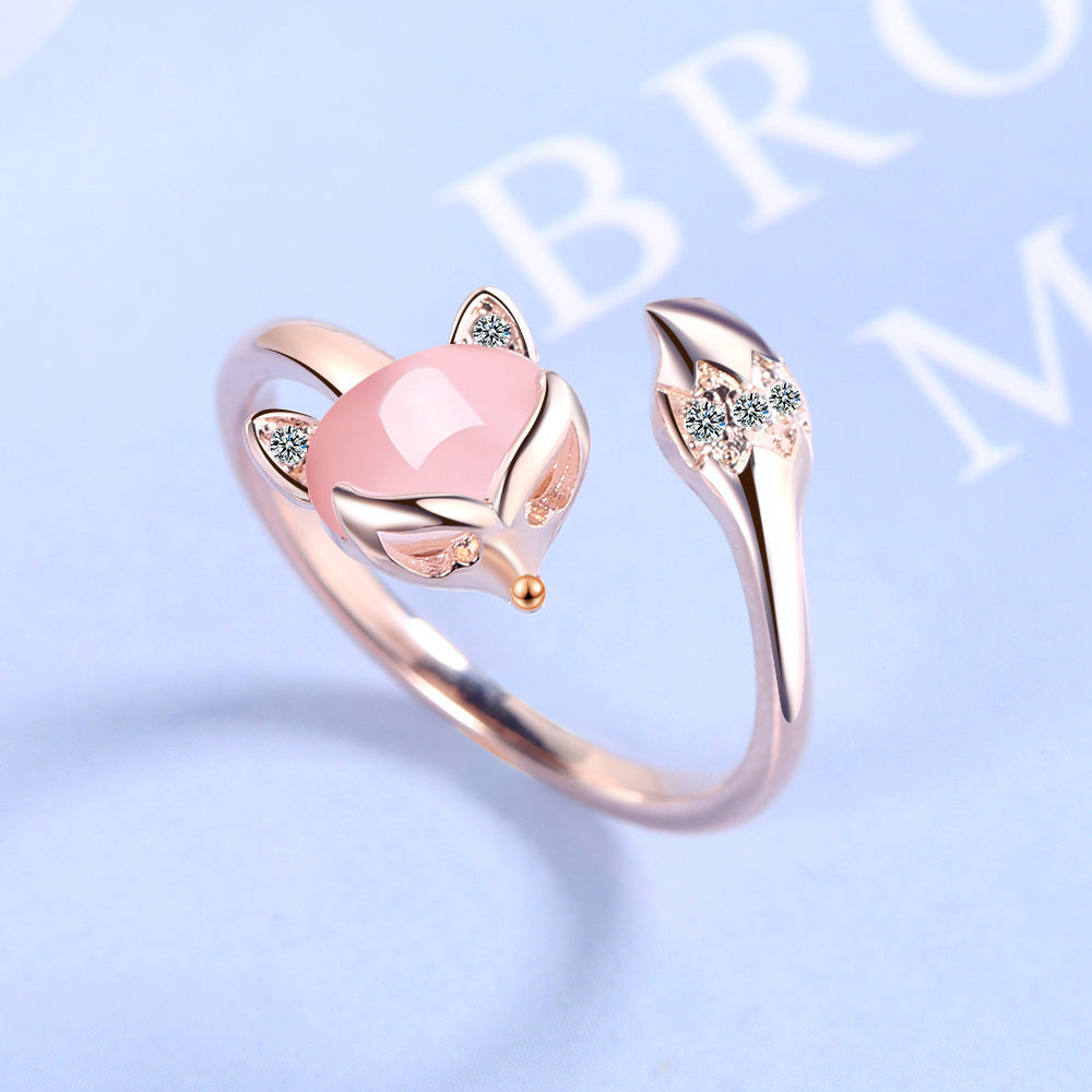 Bague renard ajustable or rose pierre rose – Léo
