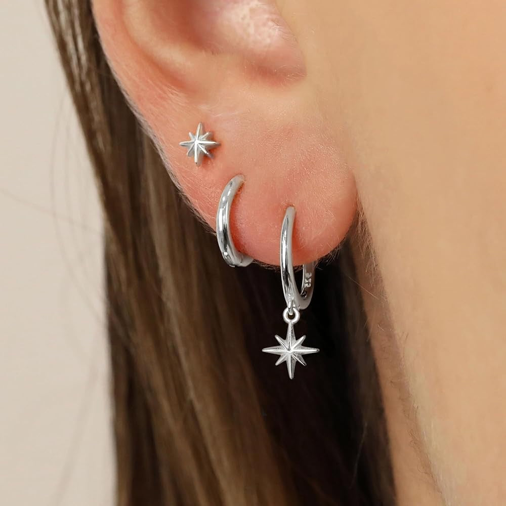 Set de Boucles d’Oreilles Pendantes Étoiles Dorées