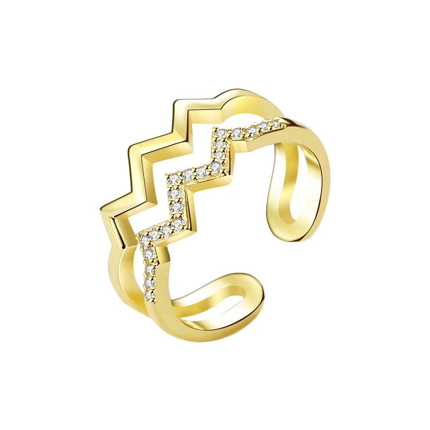 Bague ajustable doubles vagues plaqué or zircon – Léo