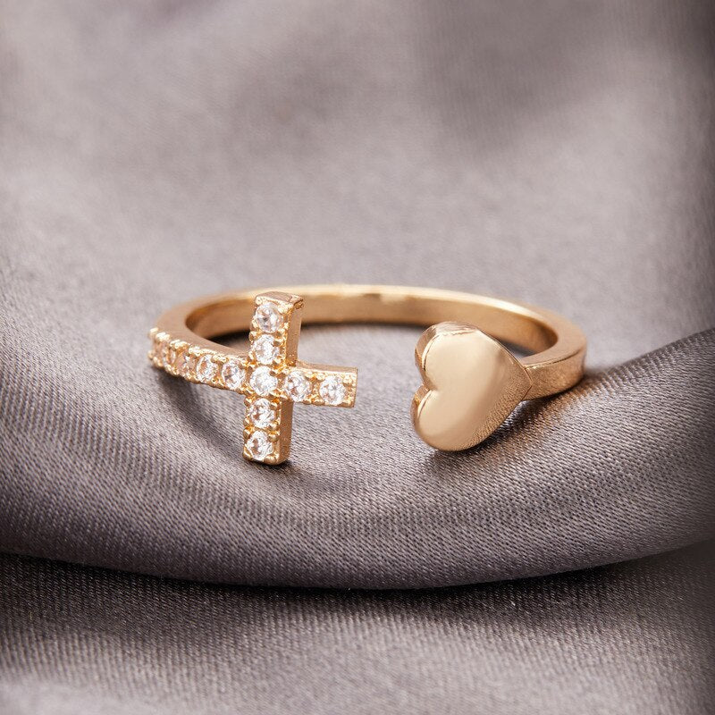 Bague ajustable cœur croix argent – Léa