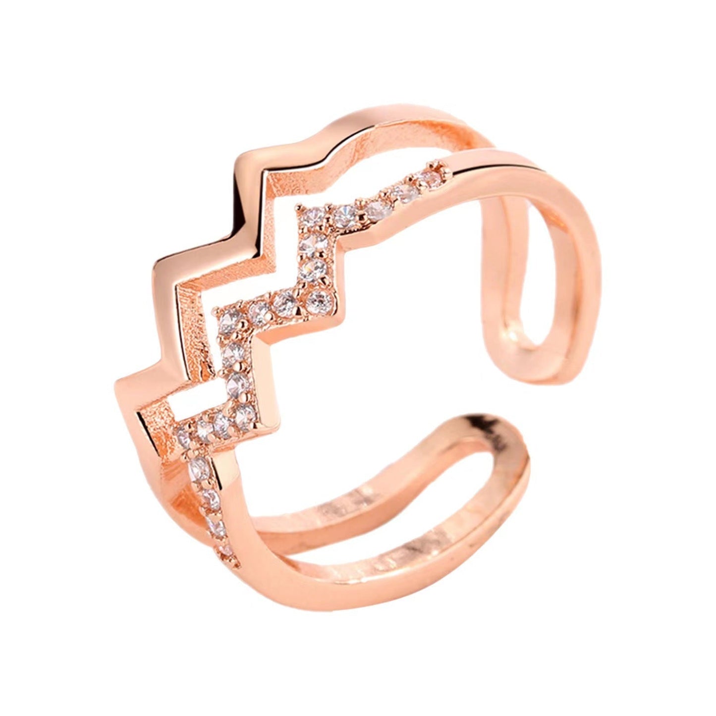Bague ajustable doubles vagues plaqué or zircon – Léo