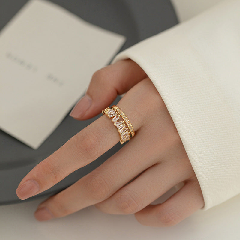 Bague couronne ajustable or zircon baguette – Léo