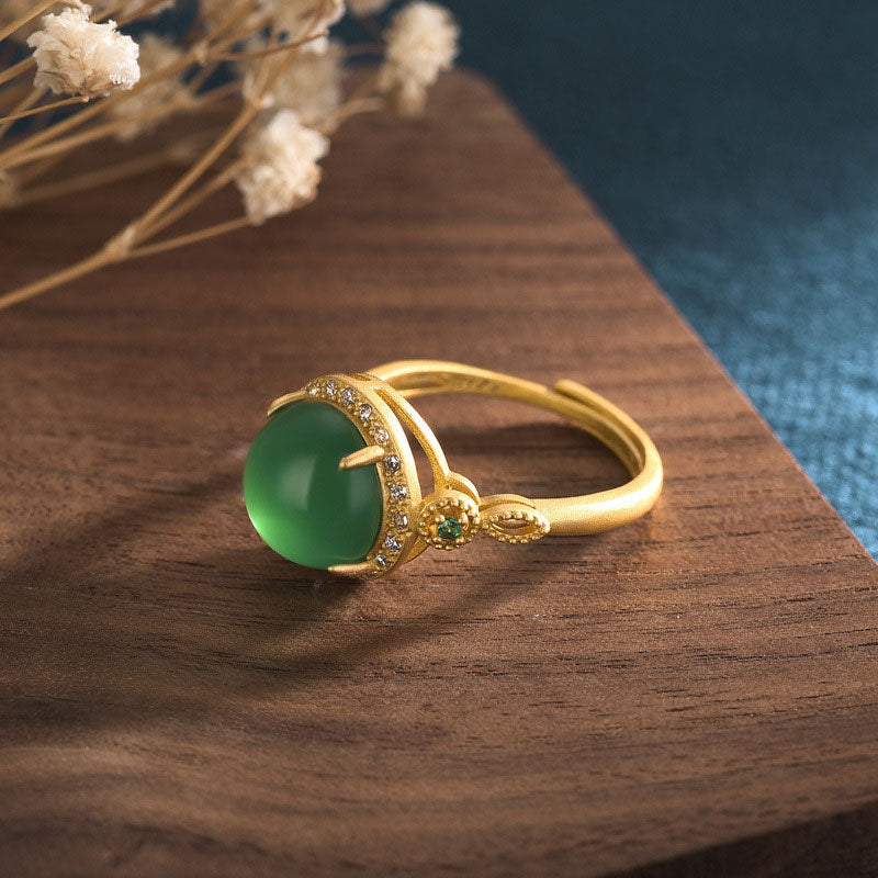 Bague or pierre jade ronde zircons – Lila