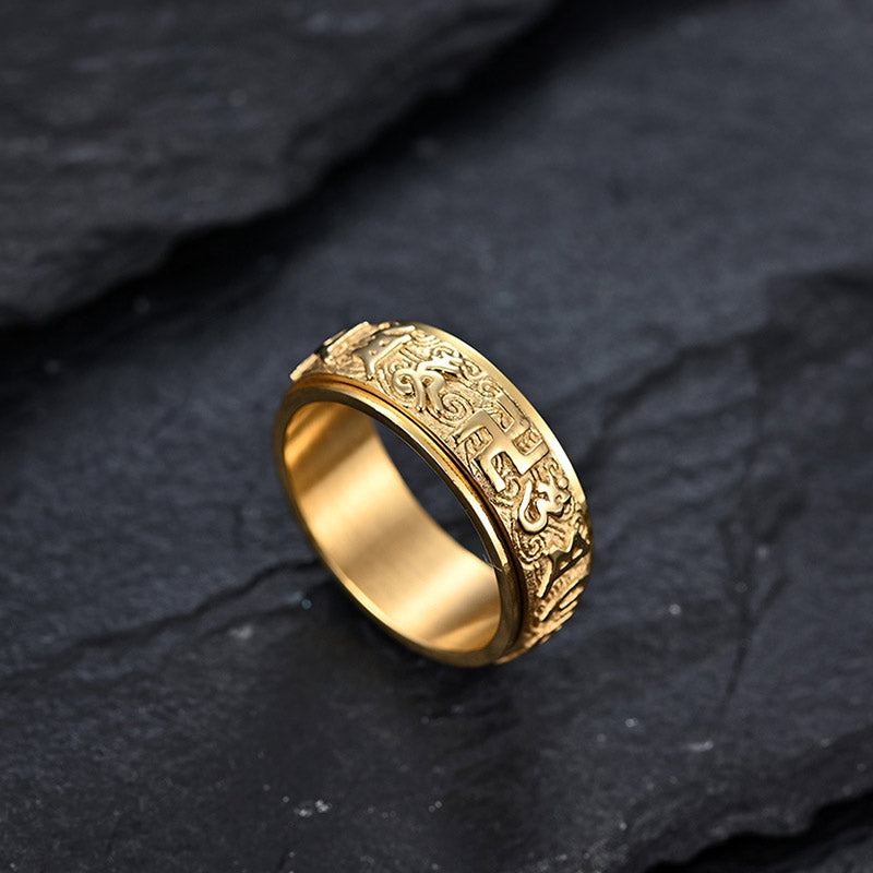 Bague acier inoxydable argenté gravée doré – Léo