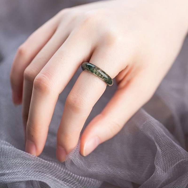 Bague simple agate mousse verte – Léo