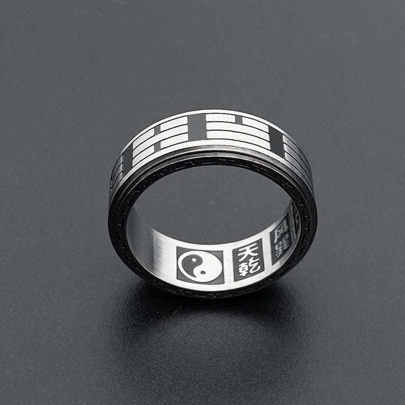 Bague acier inoxydable symbole Yin Yang noir argent – Léo