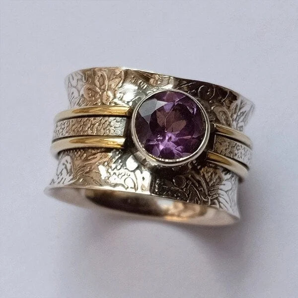 Bague large pierre violette argent doré – Lila