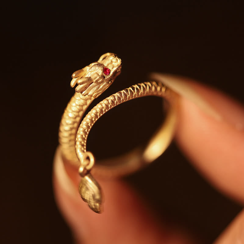 Bague ajustable dragon argent yeux rouges – Léo