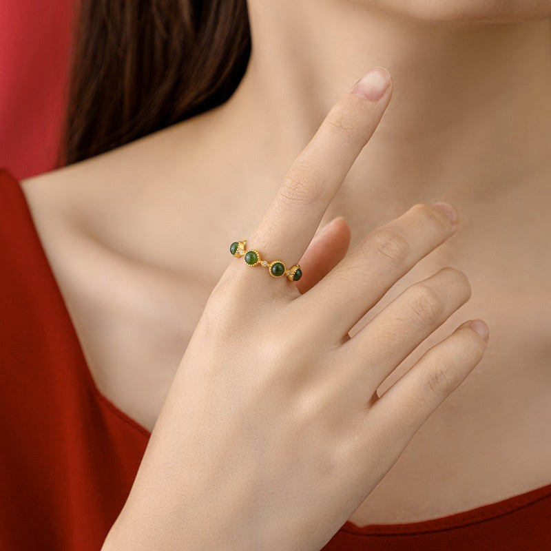 Bague ajustable jade verte plaqué or – Lila