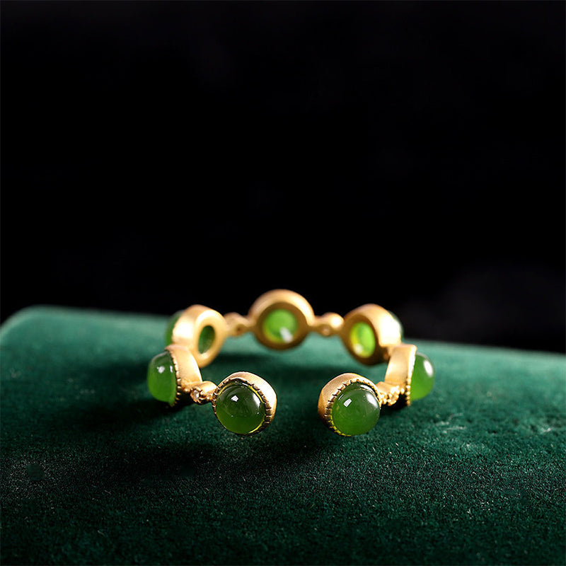 Bague ajustable jade verte plaqué or – Lila