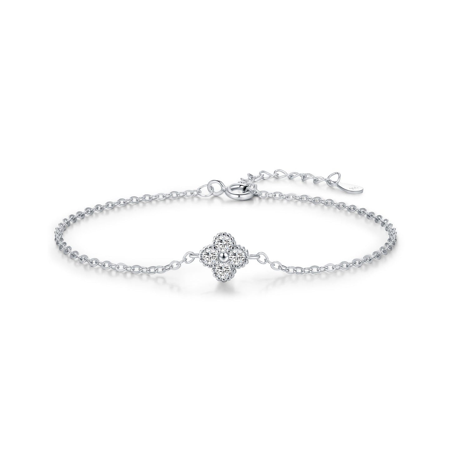 Bracelet pendentif trèfle argent zircon – Léo