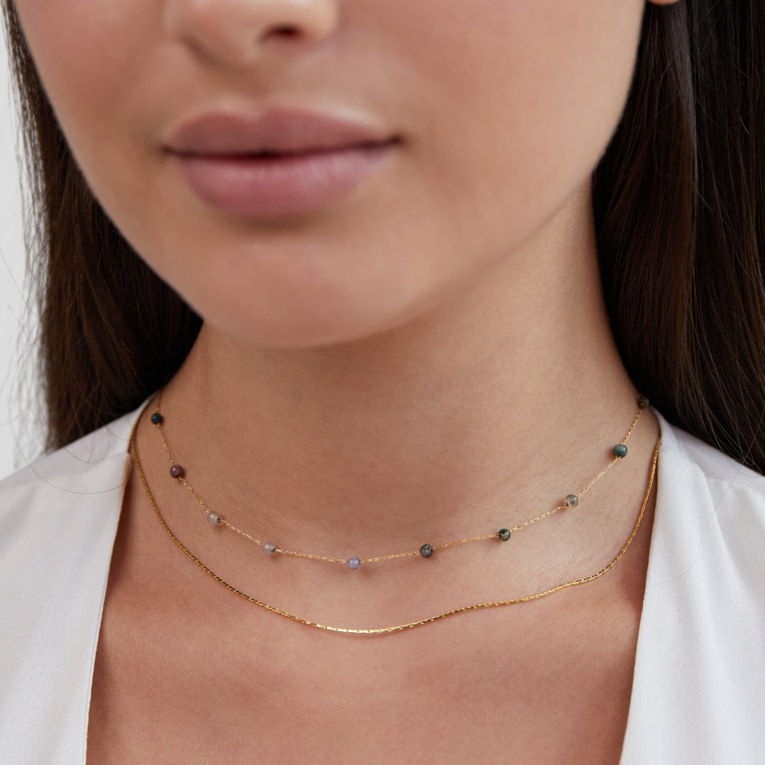 Collier chaîne fine or perles rondes multicolores – Léo