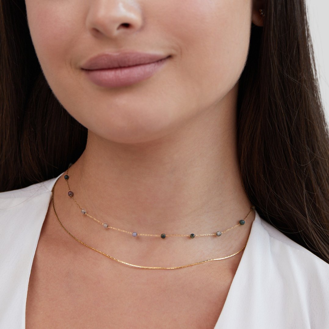 Collier chaîne fine or perles rondes multicolores – Léo