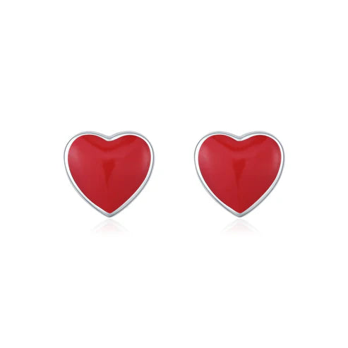 Clous d’oreilles cœur rouge argent – Léa