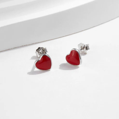 Clous d’oreilles cœur rouge argent – Léa