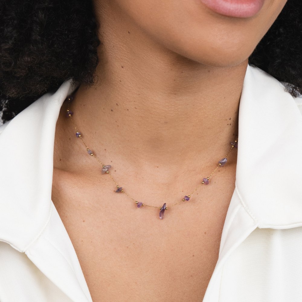Collier perles améthyste chaîne fine plaqué or – Lila