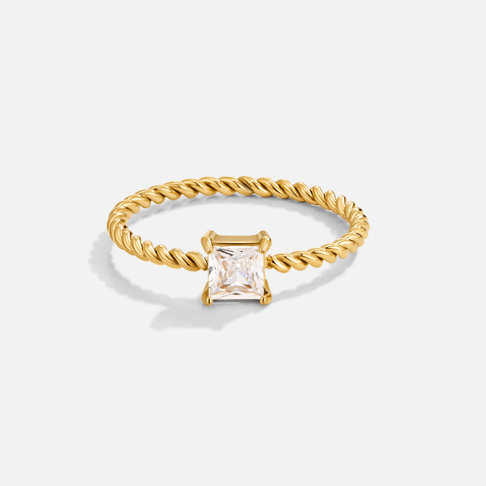 Bague carrée pierre transparente Or – Léo