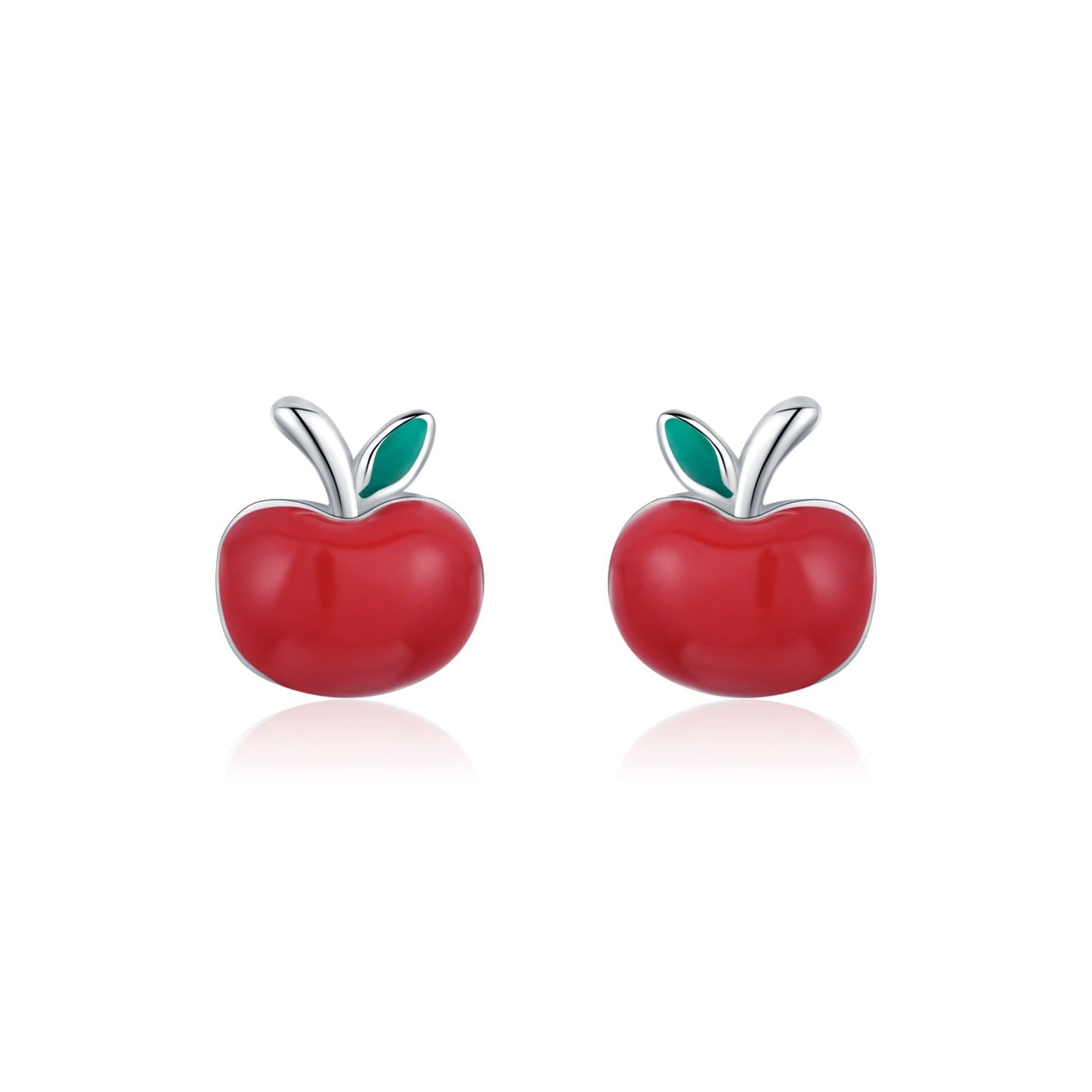 Clous d’oreilles mini pomme résine rouge argent – Lila