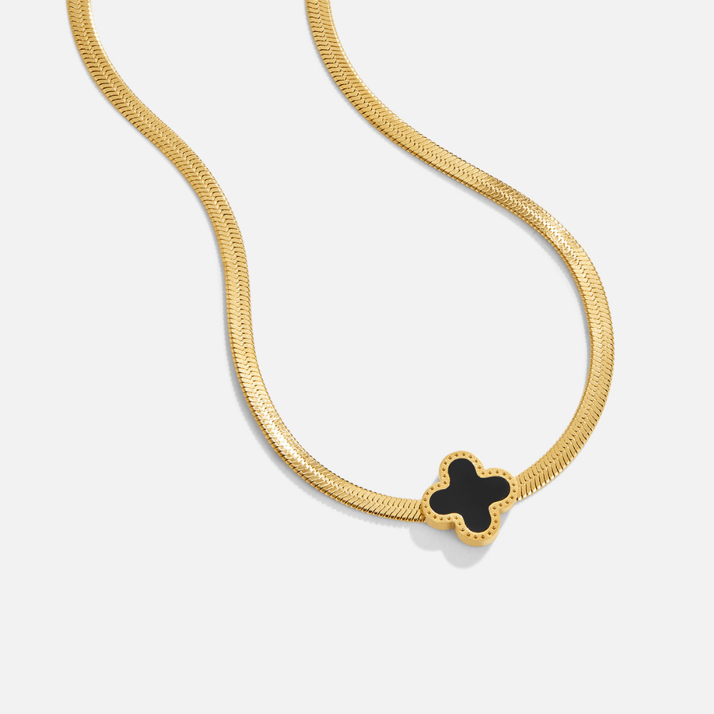 Collier pendentif trèfle or noir – Léo