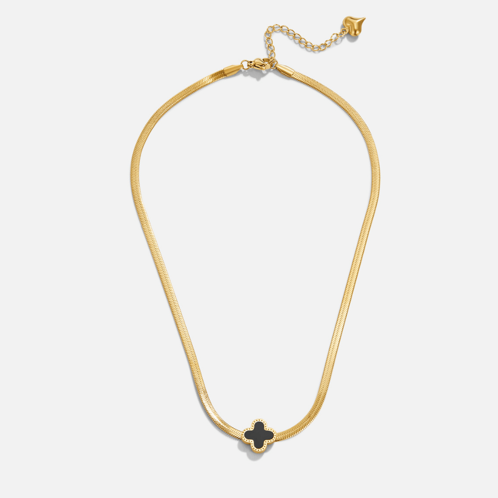 Collier pendentif trèfle or noir – Léo