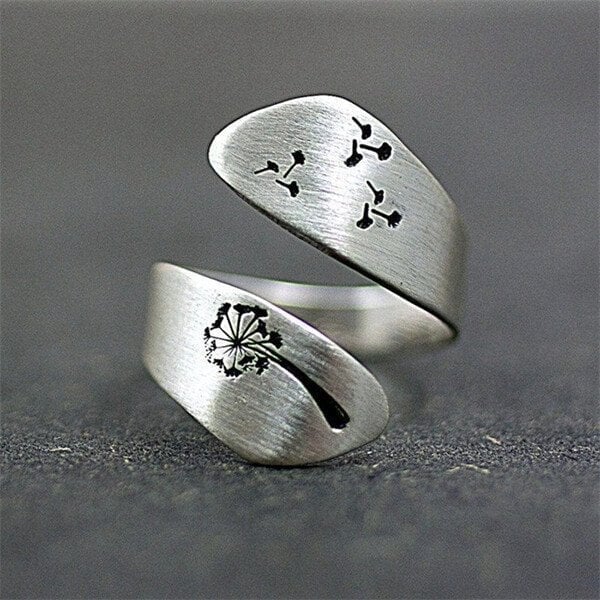 Bague ajustable argent gravée pissenlits – Léo