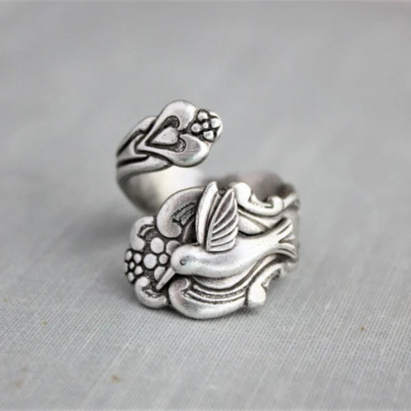 Bague ajustable argent motif floral colibri – Lila